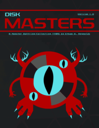 Монстр в виде сердцевины дискеты с рогами, когтями и тремя глазами. Disk Masters