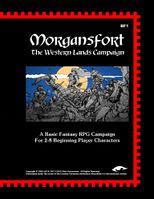 Мечница сражается со множеством врагов поверх горы трупов на фоне луны. Текст: Morgansfort / The Western Lands Campaign / A Basic Fantasy RPG Campaign For 2-8 Beginning Player Characters